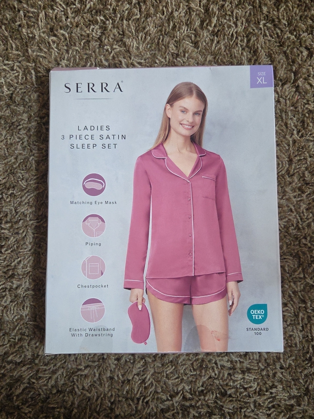 Serra Mauve Pink Satin 3-Piece Sleep Set with Eye Mask